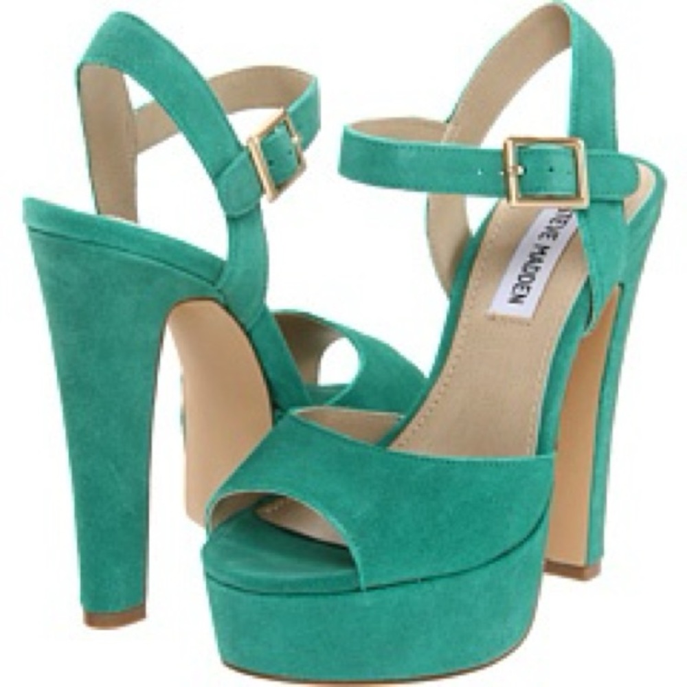 STEVE MADDEN 7 Teal Dynemite Jillyy Suede Platform Heels Blue Green Turquoise